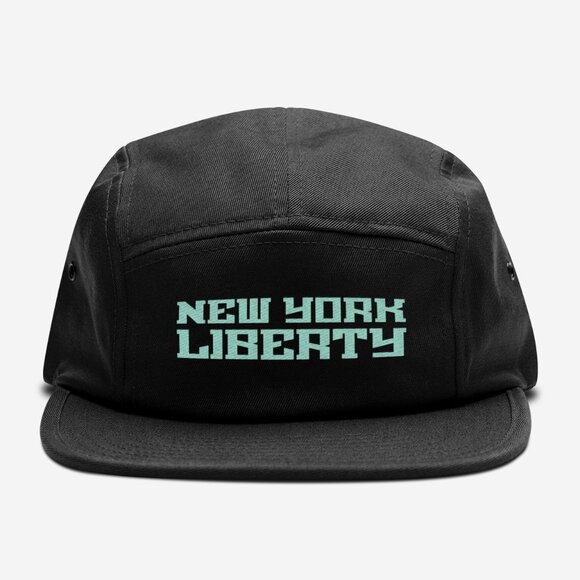 NEW York Liberty Wordmark 5 Panel Camper Strapback Hat BLACK - Picture 1 of 5